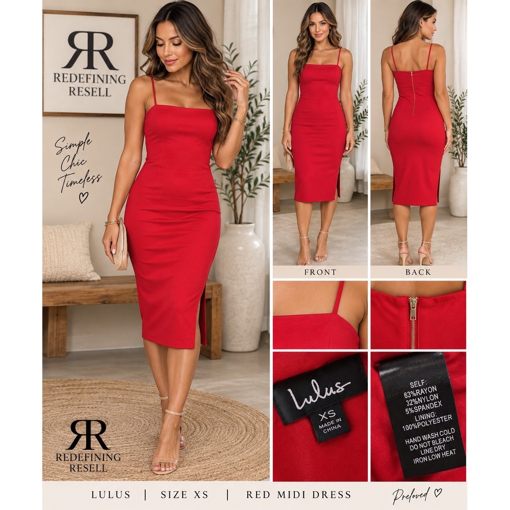 Lulus Red Bodycon Midi Dress Square Neck Spaghetti Strap Size XS